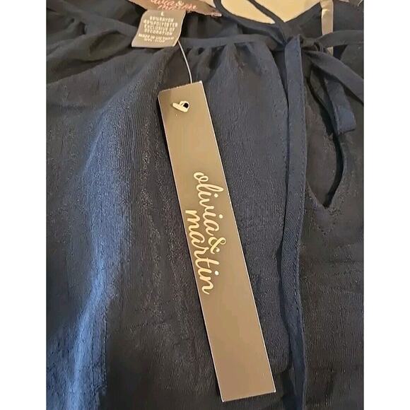 Olivia Martin Blue Boho Flowy Embroidered Sleeves Keyhole Semi Sheer Top Large - Picture 5 of 5